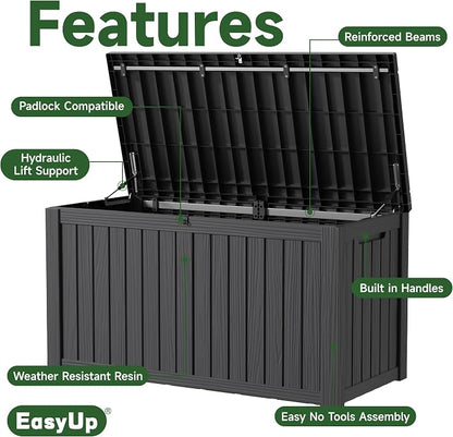 EasyUp 180 Gallon Outdoor Storage Box Waterproof, UV Resistant Resin Deck Box - Image 3