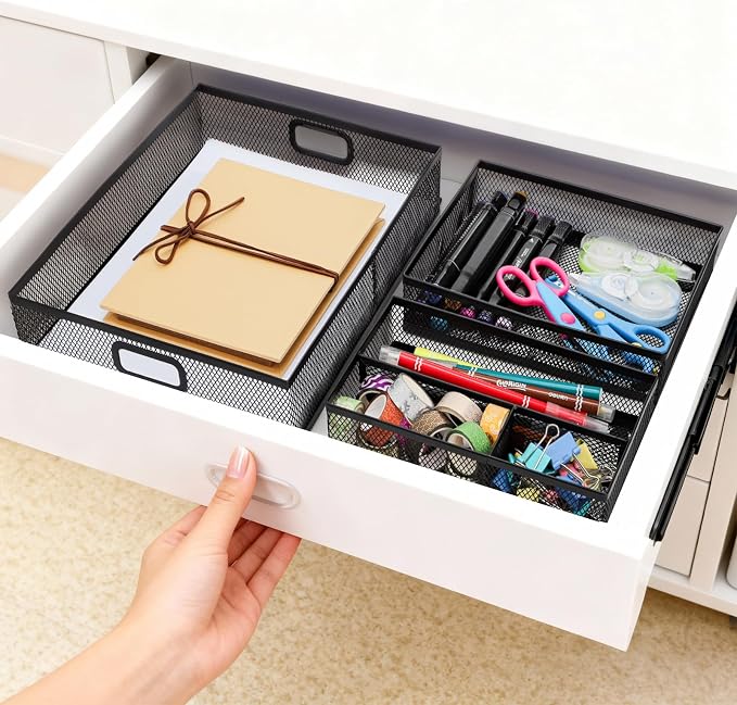 Noamus 3 Pack Office Drawer Organizer, Desk Drawer Divider Tray, Metal Mesh - Image 5