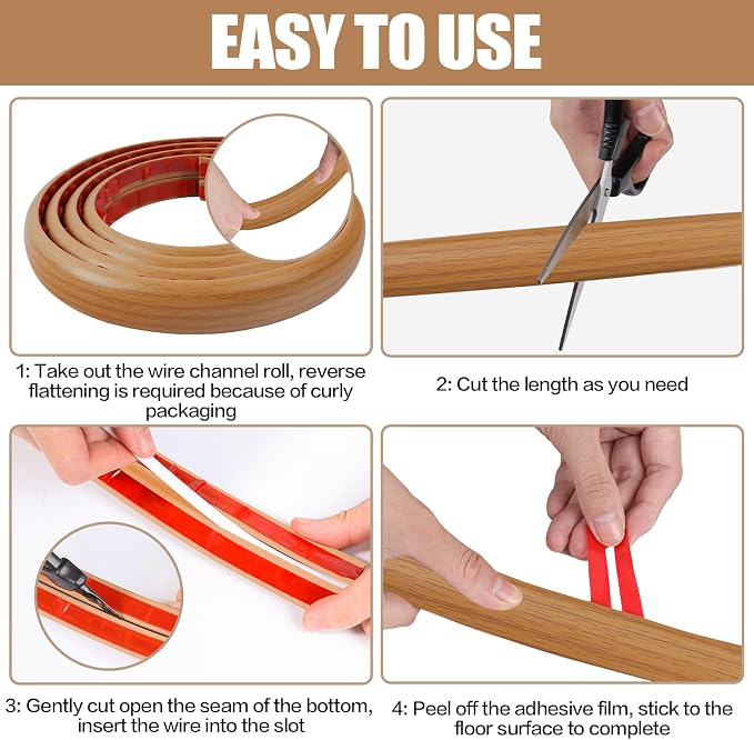 Floor Cord Cover Self Adhesive Cord Hider, 3.3FT Cable Management, Extension - Image 8