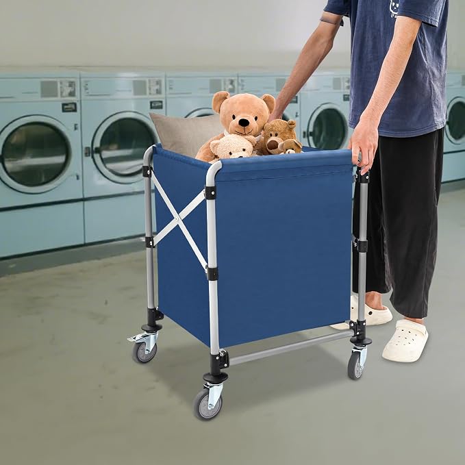 Commercial Laundry Cart with Wheels, Folding Laundry Hamper Cart, Heavy Duty - Image 6