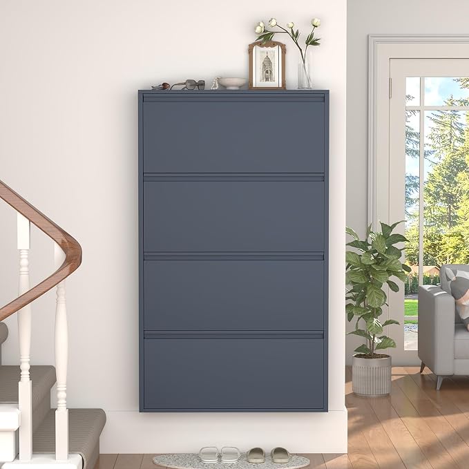 GREATMEET Shoe Cabinet with 4 Flip Drawers, Slim Metal Shoe Cabinet Storage - Image 8