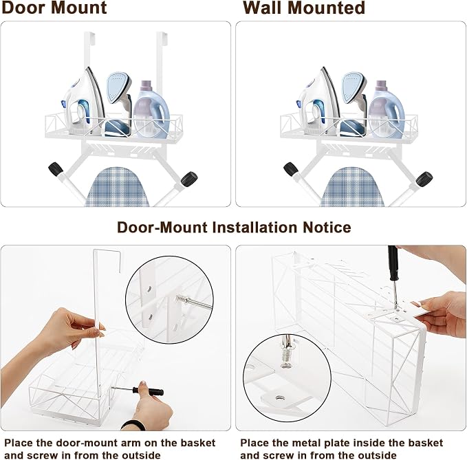 Ironing Board Hanger, Metal Over The Door or Wall Mounted Ironing Board Caddy - Image 2