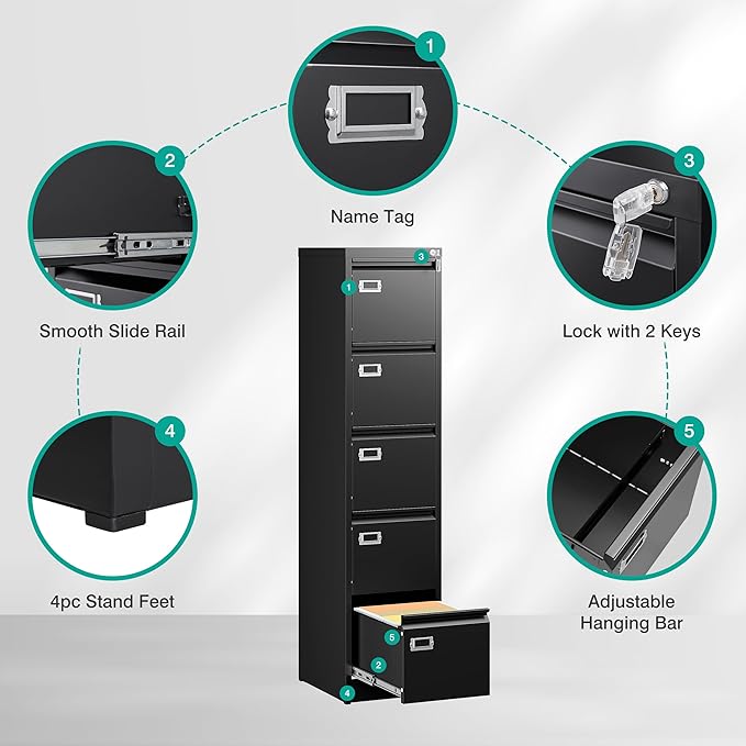 SISESOL 5 Drawer File Cabinet - Image 7