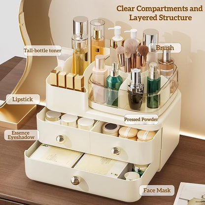 Makeup Organizer with Drawers and 360° Rotating Brush Holder, make up organizers - Image 2
