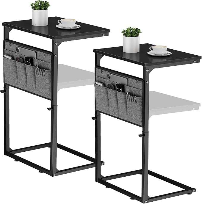 Vagusicc C Shaped End Table, Adjustable Height Small Couch Side Table by Vagusicc
