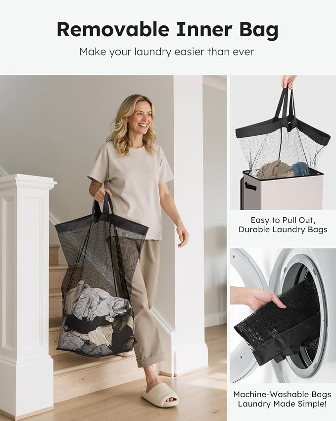 SOLEDI Laundry Hamper with Lid 90L Large & Tall Collapsible Laundry Basket - Image 4
