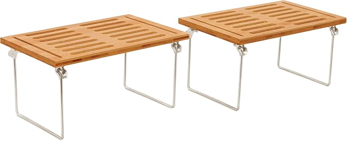 Internet's Best Stacking Utility Shelf, Bamboo 2-Tier Cabinet Organizer - Image 3
