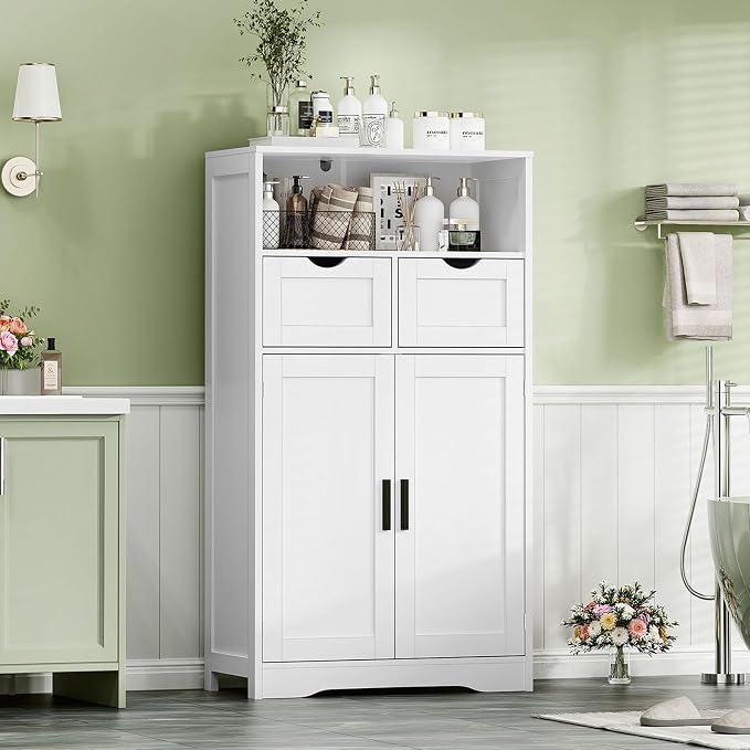 Iwell Bathroom Cabinet with Doors and Drawers, Freestanding Bathroom Storage - Image 4