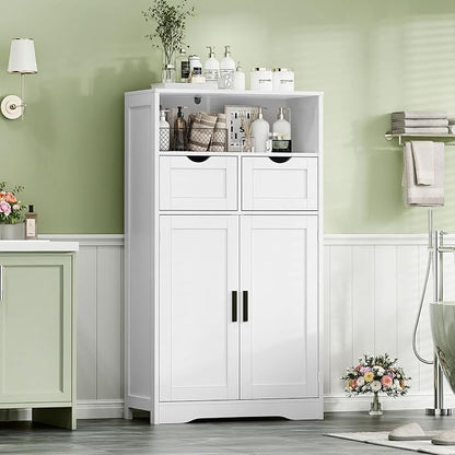 Iwell Bathroom Cabinet with Doors and Drawers, Freestanding Bathroom Storage - Image 4