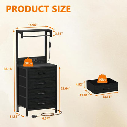 Furnulem Tall Nightstand with Charging Station, Night Stands with LED Lights - Image 3