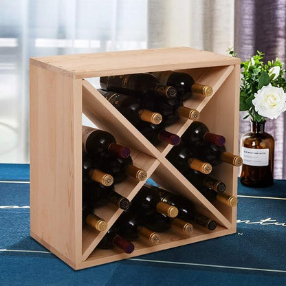 24 Bottle Wine Rack Solid Wood Holder Cube Bar Storage Cellar Stackable Kitchen - Image 2