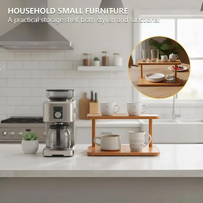 2 Tier Countertop Shelf for Coffee Mugs & Kitchen Counter Organization - Image 4