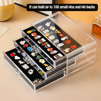 SPAKOWN Pin Display Case With 3 Drawers, Enamel Pin Display Box Dustproof Pin - Image 3