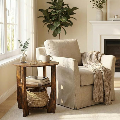 Rustic Brown Round Side Table, 3-Tier End Table - Image 2