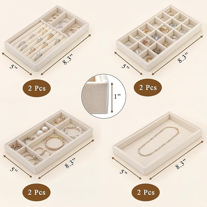 Elsjoy 8 Pack Velvet Jewelry Trays, Stackable Jewelry Organizer Trays - Image 2