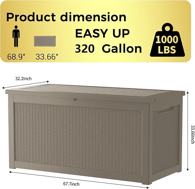 TARKARI 320 Gallon Lockable Resin Deck Box, Waterproof & UV-Resistant Outdoor - Image 2