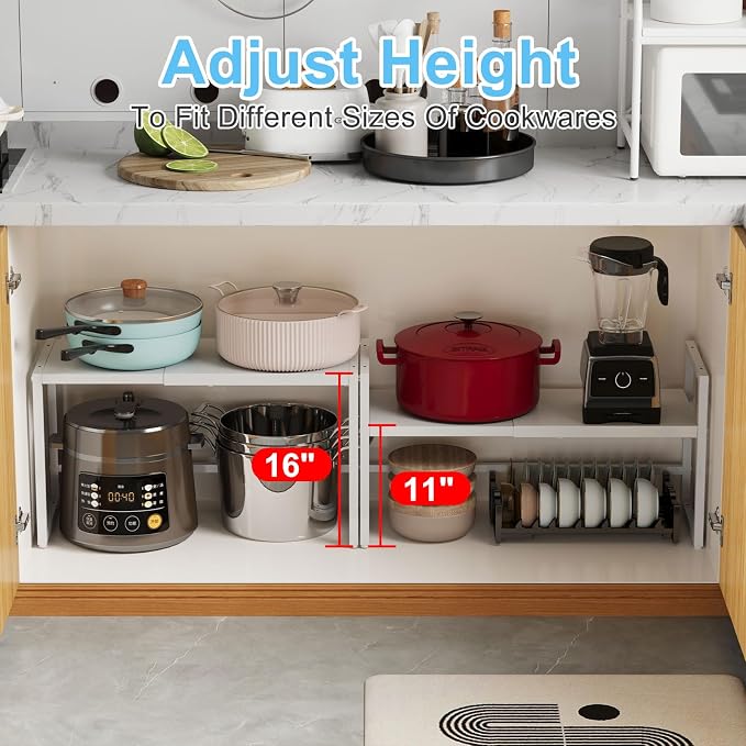 2 Pack Expandable Kitchen Storage Shelves, 110LBS Heavy Duty Metal Shelving - Image 5