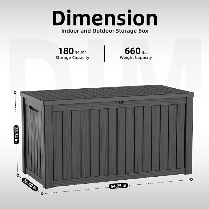 EasyUp 180 Gallon Deck Boxes Outdoor Waterproof, Resin Outside Storage Box - Image 4