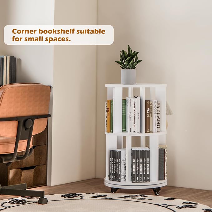 2 Tier Tier Rotating Bookshelf Tower, Spinning Bookshelf - Image 6