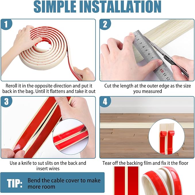 Floor Cord Covers for Wires 3.3FT Cable Hider Wire Cover Self Adhesive Cord - Image 5