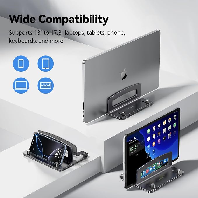 TECKNET Vertical Laptop Stand, Adjustable Aluminum Laptop Stand, Space-Saving - Image 3