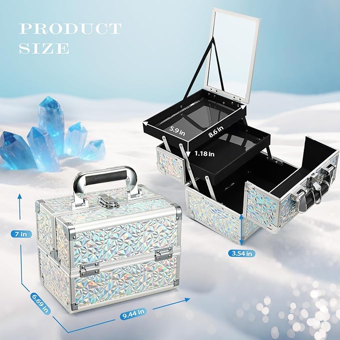 Joligrace Makeup Train Case Makeup Case Organizer Portable Cosmetic Box Storage - Image 6