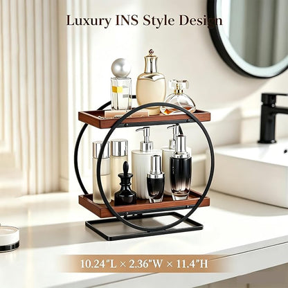 2-Tier Bathroom Counter Organizer, Wooden Perfume Organizer - Image 3