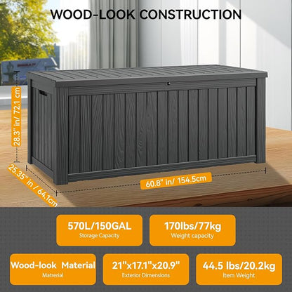 150 Gallon Outdoor Storage Box, Resin Deck Boxes Outdoor Waterproof - Image 2