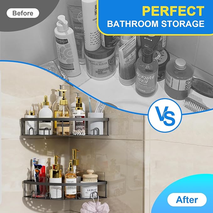 Corner Shower Caddy, 2 Pack Adhesive Bathroom Shower Corner Organizer Shelf - Image 2
