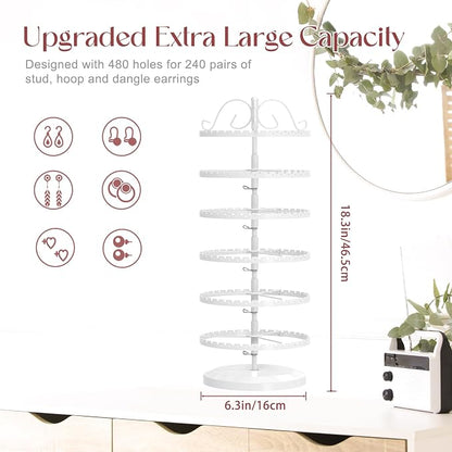 MODOWEY 6 Tier Rotating Earring Holder Organizer Stand, Adjustable Metal - Image 2
