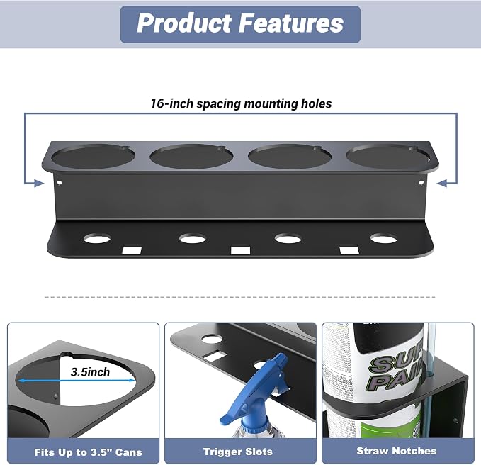 WALMANN Spray Bottle Holder Wall Mount, Metal Spray Can Storage Rack - Image 3