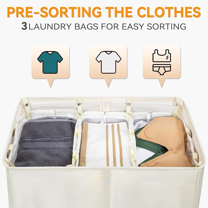 WOWLIVE Laundry Hamper with Lid, 160L Large Laundry Basket 3 Section with - Image 4