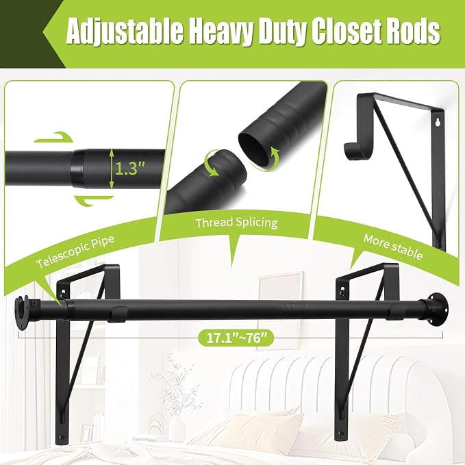 Closet Rod, 17 to 87 Inch Closet Rods 1.3 Inches Heavy Duty Closet Rod - Image 5