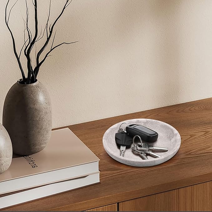 Hipiwe Small Key Bowl for Entryway Nightstand Organizer Tray Travertine - Image 2