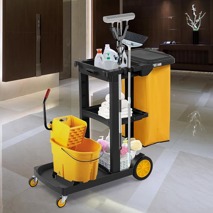 TUFFIOM Commercial Traditional Cleaning 3-Shelf Janitorial Cart, 500 Lbs - Image 6