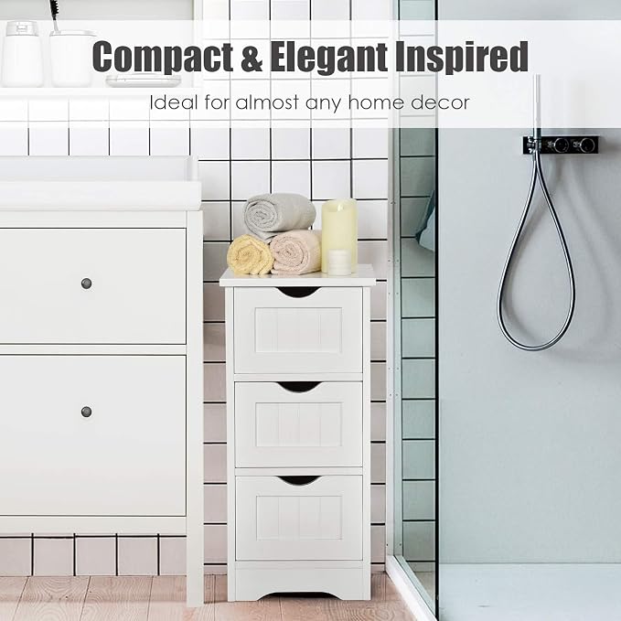 Tangkula Floor Cabinet with 3 Drawers Wooden Storage Cabinet - Image 7