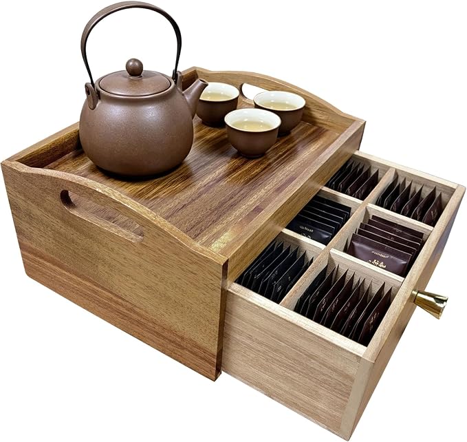 Acacia Wood Tea Bag Organizer, Wooden Storage Box by Unknown