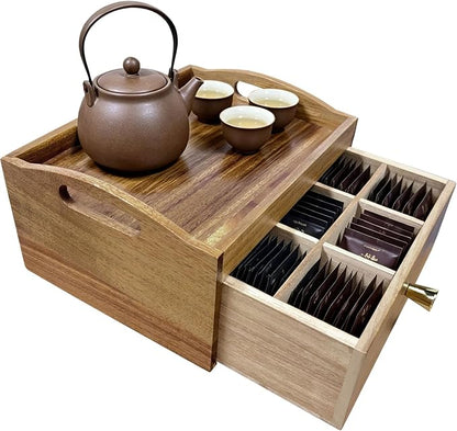 Acacia Wood Tea Bag Organizer, Wooden Storage Box by Unknown