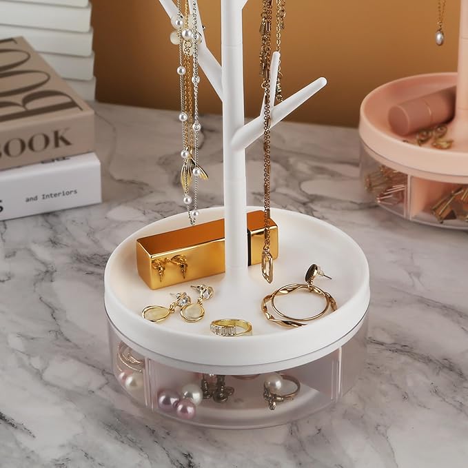 Branch Jewelry Rack With Rotatable Base and Storage Box Tree Tower Rack Hanging - Image 3