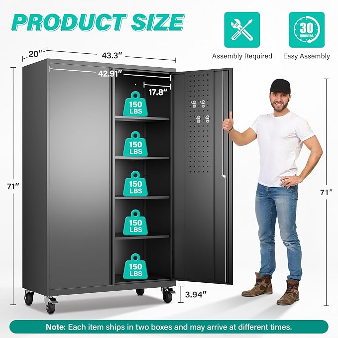 SISESOL Wide & Deep Metal Storage Cabinet - Image 2