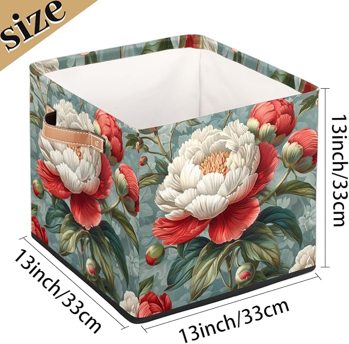 TropicalLife 13x13x13 Inch Large Fabric Storage Cube Retro Rose Foldable - Image 4