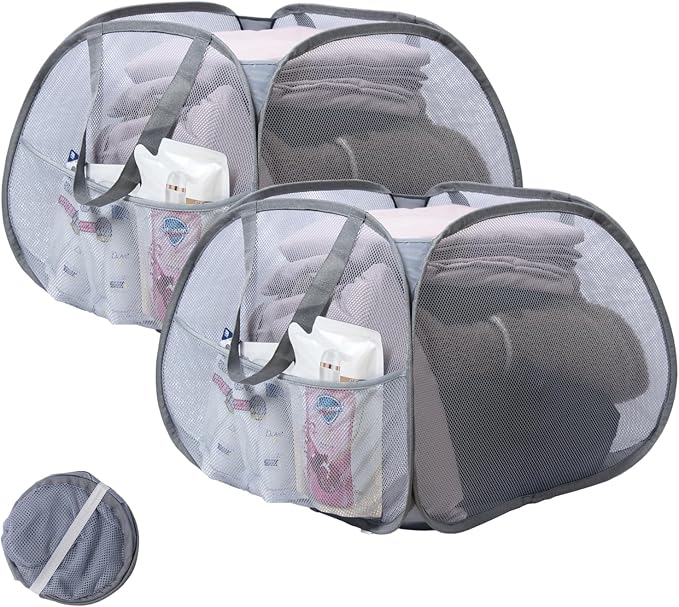 Collapsible Laundry Basket, 90L Mesh Pop-up Hamper by HEDONLEE