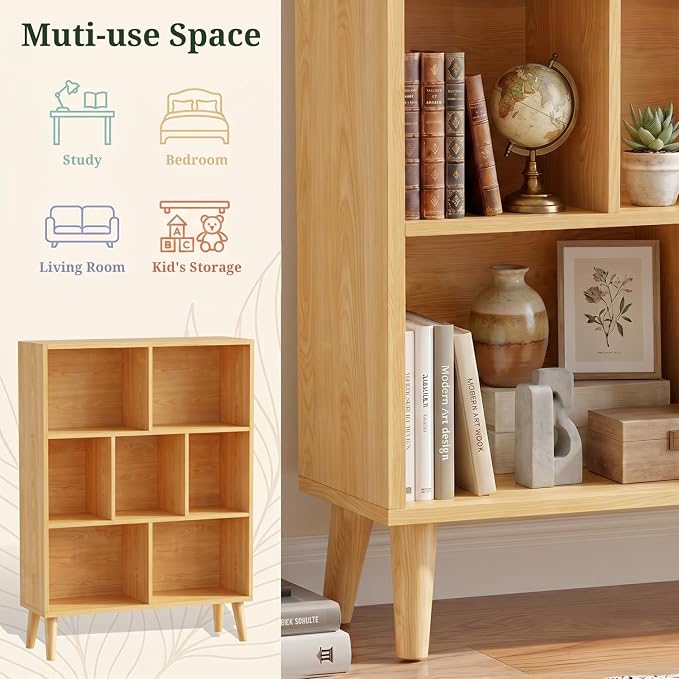 7 Cube Bookshelf, 3 Tier Mid-Century Modern Bookcase - Image 5