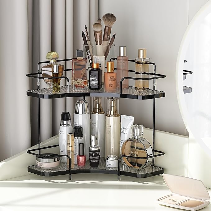 FOLLOWIN 2 Tier Bathroom Countertop Corner Organizer, Countertop Perfume Tray - Image 2