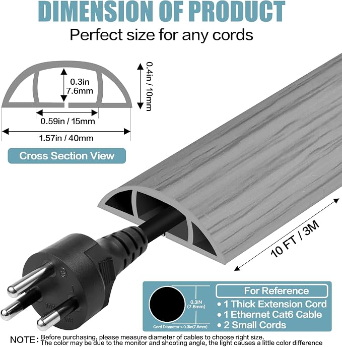 Floor Cord Cover Self Adhesive Cord Hider, 10FT Cable Management, Extension - Image 2