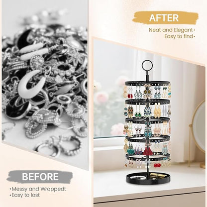 MODOWEY 5 Tiers Rotating Earring Holder Organizer Display, Adjustable Jewelry - Image 6
