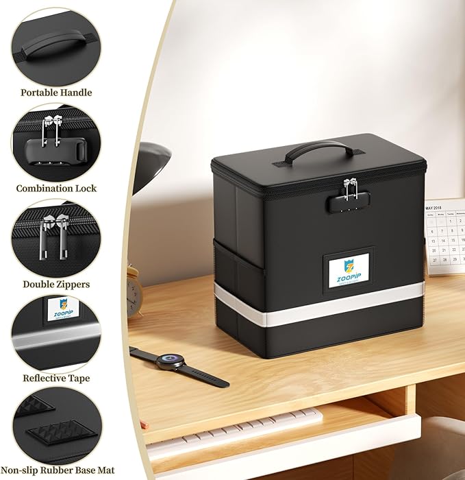 Fireproof File Box with Lock, Collapsible Document Organizer, Reflective Strip - Image 6