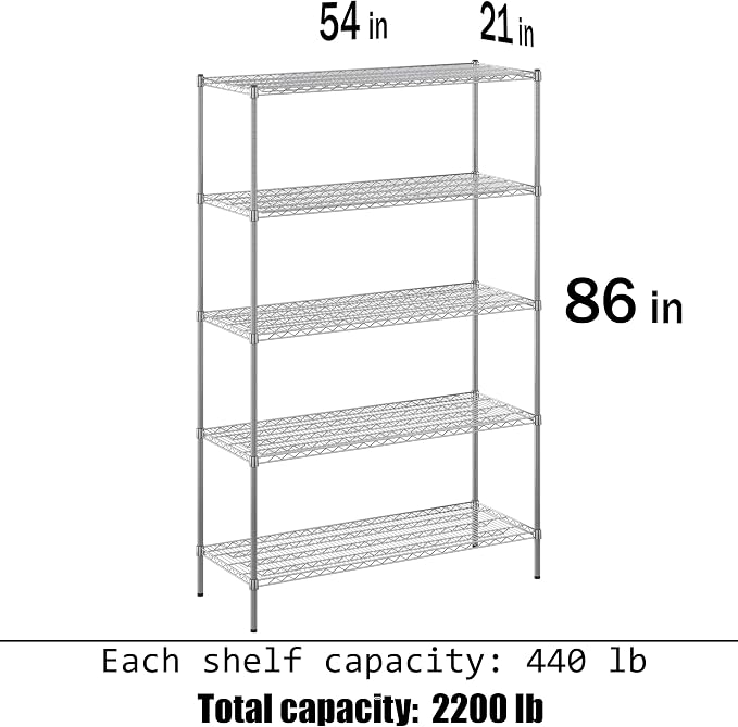 21" Deep x 54" Wide x 86" Height Wire Shelving Kit | 5-Tier | NSF Commercial - Image 3
