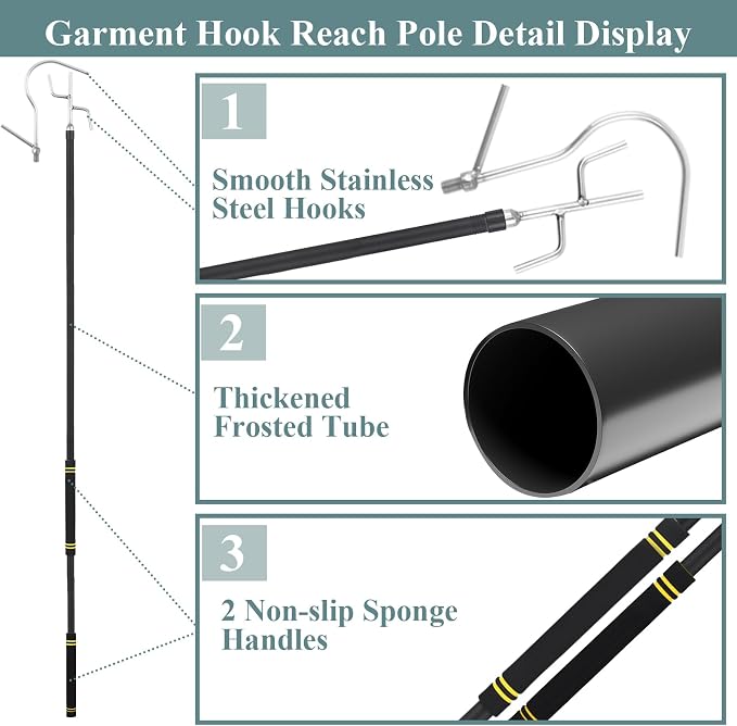 Clothes Hook Pole Heavy Duty, 32 to 80In Retail Clothing Hook Pole | Extra Long - Image 4