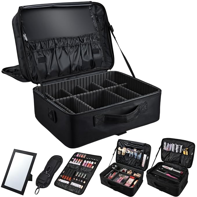 Adazzo Large Makeup Bag, 3 Layers 17” Makeup Case Organizer by AdazzoRollingMakeupCase